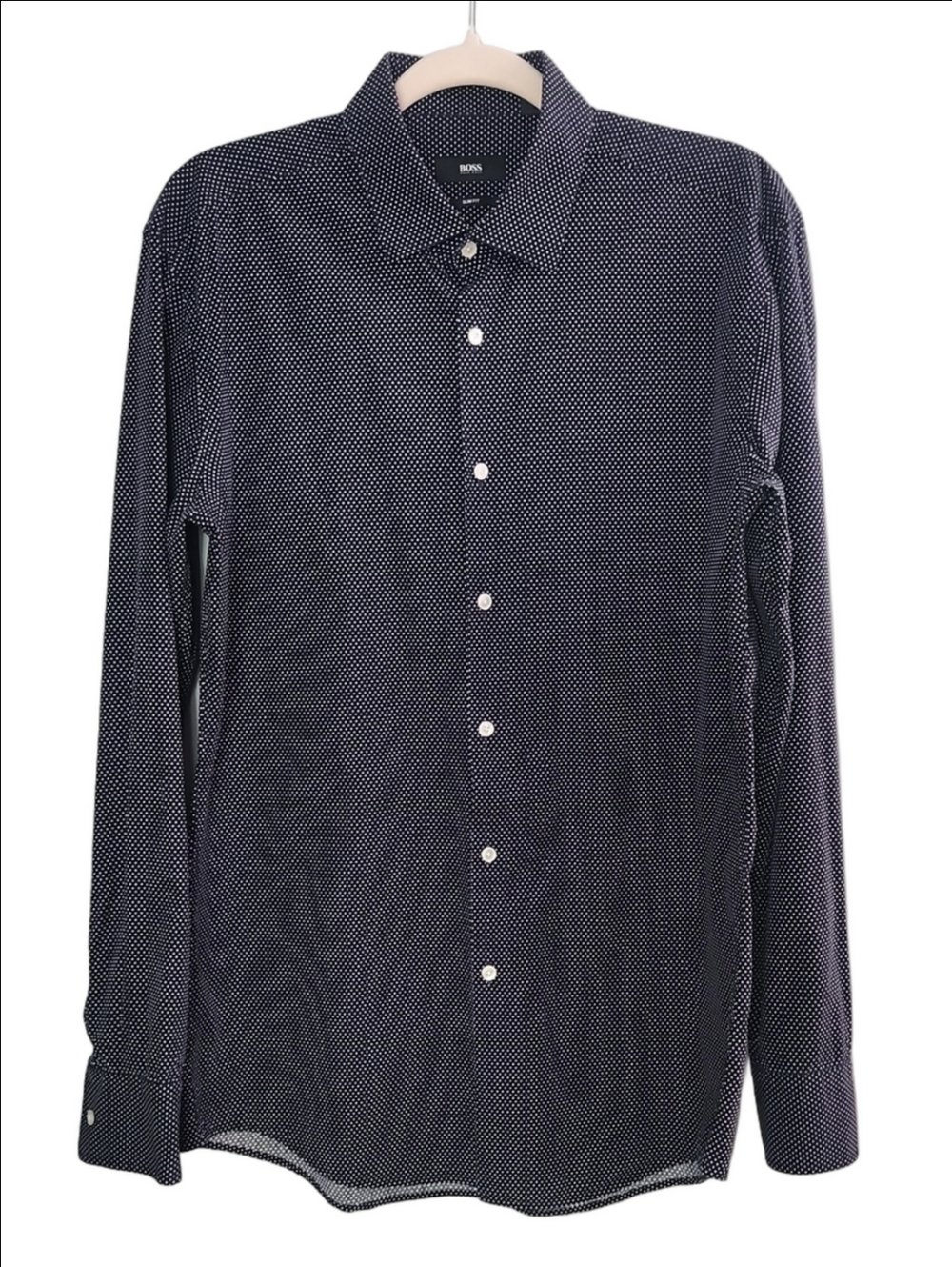 HUGO BOSS Men's black Microdot slim fit Dress Shirt